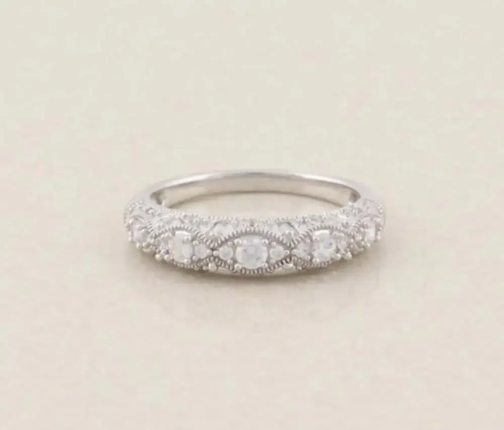 Sterling Silver Ornate Sparkly Cubic Zirconia Band Ring Size 8